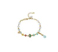 Ayoiow Armband Damen Gold 6-7 mm Jade, Gelbgold Armband Damen 585 Echtgold für Freundin 17+5CM| 14K Gelbgold | Trendiger Modeschmuck für Vatertag