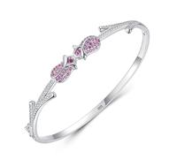 Ayoiow Armreifen Breit Damen 925 Sterlingsilber mit Zirkonia, Silber Blume Armkette Damen Zart, 17cm, Geeignet für Jahrestag