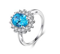 Ayoiow Blau 925 Fantasy Ring, Luxuriöse Blume Halo Stapelbar Zirkonia Silber Verlobungs Ringe Damen für Sie Größe 52 (16.6)
