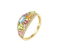 Ayoiow Damen Ringe Verlobung mit 1,2 Karat farbenprächtigen Edelsteinen - Topas, Turmalin, Peridot, Amethyst, Citrin und Diamant, Eheringe Hochzeit für Sie Größe 61 (19.4)| 9K Gelbgold für Vatertag