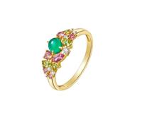 Ayoiow Damenring 9 Karat mit ovalem grünem Chalcedon und farbenfrohen Edelsteinen - Turmalin, Peridot und Diamant, Ring Damen Gold 9 für Freundin Größe 65 (20.7)| 9K Gelbgold für Thanksgiving