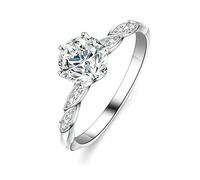 Ayoiow Damenring in Weißgold, 1ct Moissanit Solitär mit Verdrehter Ewigkeit Trauringe Weißgold 750 Echte für Sie, 18 Karat Größe 62 (19.7)