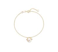 Ayoiow Edelstein Armband Damen mit 7-7,5 mm Perlen- und Diamantanhänger, Bettelarmband Gold für Freundin 16+5CM| 14K Gelbgold | Trendiger Modeschmuck für Weihnachten