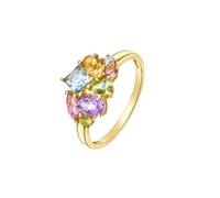 Ayoiow Eheringe 585 Gold Poliert mit 1,2 Karat farbigen Edelsteinen - Aquamarin, Turmalin, Peridot, Citrin und Amethyst., Trauringe Damen 585 Gold für Sie Größe 62 (19.7)| 14K Gelbgold für Muttertag