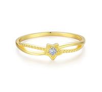 Ayoiow Freundschaftsringe Gold 375 für Damen, Diamant Star Infinity Solitär Verlobung Ring 375, 9 Karat Gelbgold Größe 51 (16.2)