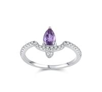 Ayoiow Geometrisch Verlobungsring Weißgold 585 für Damen mit 0.25ct Amethyst und Moissanit, Ewigkeit Damenring Weißgold 585, 14 Karat Größe 53 (16.9)
