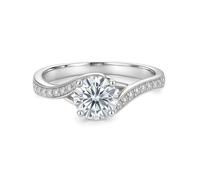 Ayoiow Gold Eheringe 375 Damen, Moissanit Solitärring mit Gedrehter Pavé-Schiene Ewigkeit Damenring Trauring, 9 Karat Weißgold Größe 51 (16.2)