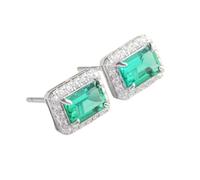 Ayoiow Gold Ohrstecker Damen Rechteckiger Ring mit 1 ct synthetischem Smaragd und Moissanit, Goldohrringe Damen für Sie| 18K Weißgold | Trendiger Modeschmuck für Hochzeit