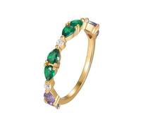 Ayoiow Halbe Ewigkeit Damenring Gelbgold mit Im Labor Hergestellter Smaragd und Moissanit, Bandring Gelbgold 375 für Sie, 9 Karat Größe 61 (19.4)