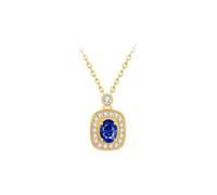Ayoiow Halskette Damen Gold Statement Anhänger mit ovalem Saphir (0,34 ct) und Diamant (0,12 ct), Ketten Echt Gold für Sie| 14K Gelbgold | Trendiger Modeschmuck für Weihnachten