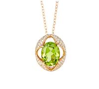 Ayoiow Halskette Gold Damen Hohle Blume mit ovalem Peridot (1,8 ct) und Diamanten, Zarte Halskette Damen für Freundin| 9K Gelbgold | Trendiger Modeschmuck für Muttertag