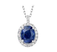 Ayoiow Halskette Gold Fein Elegant mit ovalem, 0,8 ct synthetischem Saphir und Diamanten, Kette Anhänger Tropfen für Freundin| 14K Weißgold | Trendiger Modeschmuck für Geburtstag