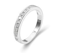 Ayoiow Kanaleinstellung Damenring Echtgold mit Moissanitkein Edelstein, Halbe Ewigkeit Ringe Hochzeit Weissgold, 9 Karat Weißgold Größe 48 (15.3)