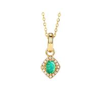 Ayoiow Kette 585 Gold Rhombus-Anhänger mit ovalem Smaragd und Diamanten, Gold Anhänger 14K für Sie| 14K Gelbgold | Trendiger Modeschmuck für Abschluss