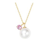 Ayoiow Kette Anhänger Gold Damen Elegante 8,5-mm-Perle mit rundem 0,17-ct-Saphir, Goldkette 45 cm Damen 750 für Sie| 18K Gelbgold | Trendiger Modeschmuck für Valentinstag