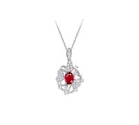 Ayoiow Kette Edelstein Herzförmiger Diamant mit ovalem Rubin (0,62 ct) und Diamanten, Zarte Halskette Damen für Freundin| 9K Weißgold | Trendiger Modeschmuck für Jahrestag