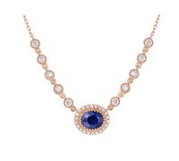 Ayoiow Kette Gold Damen Elegant Elegantes Schmuckstück mit ovalem, 0,67 ct starkem, synthetischem Saphir und synthetischem Diamanten, Kette Gold Damen für Sie| 18K Roségold für Muttertag
