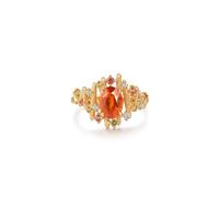 Ayoiow Ring 585 Gold Echt Ovaler Diamant mit 4 Krallen, 2,64 ct synthetischem Mandarin-Granat und farbigem Saphir, Vorsteckring Gold Damen für Sie Größe 53 (16.9)| 14K Gelbgold für Valentinstag