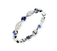 Ayoiow Ring Damen 585 mit Saphir und Moissanit, 14K Weißgold Ewigkeit Damenring Gold 585 Echtgold, Größe 62 (19.7)