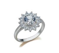 Ayoiow Ring Damen Verlobungsring Ringe, Moissanit Sonnenblumen-Halo Ring Gold 9 Karat Damen, 9 Karat Weißgold Größe 48 (15.3)