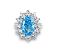 Ayoiow Ring Verlobung Weißgold für Damen, 8ct Topas und Moissanit Blumenkranz Statement-Cocktail Verlobungsring für Frauen, 18 Karat Weißgold Größe 63 (20.1)