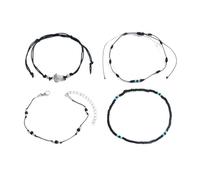 Ayoiow Schwarz Fußkettchen Schwarz Geflochtene Kette mit Perlen und Schildkrötenmotiv Damen, Fussketten Armband Damen Strand Knöchelkette mit Verstellbarer Größe 20+7 cm, 4er Set