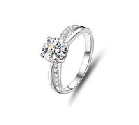 Ayoiow Solitär mit Verdrehter Ewigkeit Verlobungsring 14 Karat Gold für Damen mit 1ct Moissanit, Damenring 585Er Gold, 14 Karat Weißgold Größe 47 (15.0)