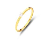 Ayoiow Solitärperle Gold Ringe Verlobung für Damen mit Perle, Stapeln Von Dünnen Verlobungsringe für Sie, 18 Karat Gelbgold Größe 62 (19.7)