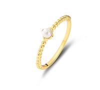 Ayoiow Solitärperle Verlobung Ringe Gelbgold für Damen mit Perle, Ringe für Damen Hochzeit, 14 Karat Gelbgold Größe 48 (15.3)
