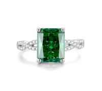 Ayoiow Solitärring mit Gedrehter Ringschiene Damenring in Weissgold mit 4ct Im Labor Hergestellter Smaragd und Moissanit, Ewigkeit Damenring Weißgold, 18 Karat Weißgold Größe 65 (20.7)