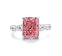 Ayoiow Solitärring mit Gedrehter Ringschiene Damenring Platin mit mit 4ct Im Labor Hergestellter Padparadscha-Saphir und Moissanit, Ewigkeit Ringe Platin Frauen Echt für Sie, 56 (17.8)