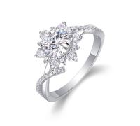 Ayoiow Sonnenblumen-Halo Hochzeit Ringe Echtgold für Damen mit 1ct Moissanit, Unendliche Liebe Goldring Frauen, 9 Karat Weißgold Größe 47 (15.0)