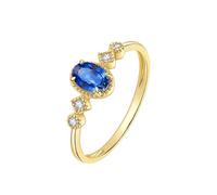 Ayoiow Trauringe 585 Gold Eleganter, schmaler Ring mit ovalem Saphir und Diamanten, Ringe Frauen Echt Gold für Sie Größe 56 (17.8)| 14K Gelbgold | Trendiger Modeschmuck für Cocktail