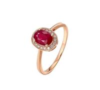 Ayoiow Trauringe 585Er Gold Elegantes Schmuckstück mit ovalem Rubin (0,9 ct) und Diamanten, Ring 585 Gold Damen für Freundin Größe 56 (17.8)| 14K Roségold | Trendiger Modeschmuck für Hochzeit