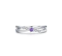 Ayoiow X-Kreuz Weißgold Ringe für Damen 750 mit Amethyst und Diamanten Erschaffen, Wedding Ring 750 Gold für Sie, 18 Karat Weißgold Größe 65 (20.7)
