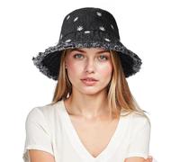 AYPOW Fischerhut Baumwolle Denim Bucket Hat Damen Faltbar Sonnenhut, Sommer Leicht UV-Schutz Strandhut Täglich Anglerhut, Mode Gänseblümchen Sommerhüte Packable Picknick Caps für Outdoor Wandern
