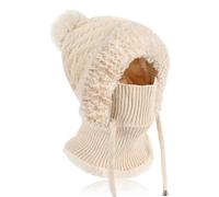 AYPOW Winter Mütze Damen mit Schal Gesichtsmaske, Thermo Strickmütze Balaclava mit Warme Fleecefutter Pompon, Weiches Dicke Beanie WintermüTZE Kapuzenschal Skimütze Hut für Outdoor