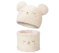 AYPOW Wintermütze Loop Schal Set für Kinder, Thermo Warme Pompom Beanie Hut Schlauchschal Kinder 2er Set mit Fleece Gefüttert Winter Strickmütze Halswärmer Set für Kleinkinder Jungen Mädchen 1-2 Jahre