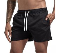 AYWTIUN Badeshorts Herren Badehose for Herren mit Netzfutter, Seitentaschen, einfarbige Strandshorts, schnelltrocknende, leichte Shorts mit Kordelzug, Sommer-Bademode(Black,L)