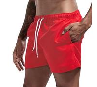 AYWTIUN Badeshorts Herren Badehose for Herren mit Netzfutter, Seitentaschen, einfarbige Strandshorts, schnelltrocknende, leichte Shorts mit Kordelzug, Sommer-Bademode(Red,M)