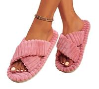 AYWTIUN Hausschuhe Damen Winter Cord Cross Band Home Hausschuhe Frauen Herbst Winter Warme Plüsch Rutschen Frau Innen Schlafzimmer Weiche Sohle Baumwolle Hausschuhe(Pink,36-37)