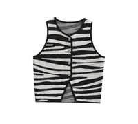 AYWTIUN Strickweste für Damen Kurzer Strickwestenpullover for Damen mit Knöpfen vorne, V-Ausschnitt, ärmellos, weibliche Weste, schicke Oberteile(Striped,M)