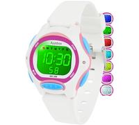 Ayybboo Kinderuhr Digital für Jungen Mädchen ab 4-15 Jahre,3 ATM Wasserdicht Armbanduhr Kinder mit 7-Farben LED,Digitaluhr Kinder mit Wecker,Stoppuhr,12/24H（Weiß）