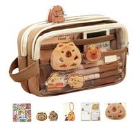 AZIDWERYQ Capybara Pencil Case, 8.3x2.6x5 Reißverschluss niedlich Kawaii Bleistift Beutel mit klarem Frontfenster -Capybara -Schulmaterial mit DIY -Zubehör für die Haltungsregel, Brown Kawaii Case