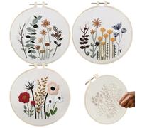 AZIDWERYQ Stickset für Anfänger, 3er-Pack gestempeltes Stick-Starter-Set mit niedlichen Blumen- und Pflanzenmustern, Kreuzstich-Sets mit Rahmen und Farbfäden