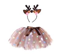 Aznever Mädchen-Rentier-Tutu-Kleid, Rentier-Kleider Für Mädchen, Mädchen-Tutu-Kleid-Outfit Mit Haarband, LED-Licht, Süßes, Bequemes, Festliches Partykleid Für Mädchen Von 2-12 Jahren