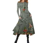 Azruma Angebote des Tages Heute, A Linien Kleid Damen Sommer Shirtkleid Damen Blumendruck Rundhals Langarm Kleid Elegant Tunika Maxikleid Mit Tasche Sexy Kleid Damen Dresses for Women(Mint Green,XXL)