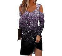 Azruma Angebote des Tages Heute Blitzangebote, Boho Kleid Kleid Hochzeitsgast Damen V-Ausschnitt Kaltes Schulter Freizeitkleid Bluse Kleid Lässiges Minikleid Eyelet Kleid Tshirt Kleid (,)(,)