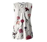 Azruma Ausgefallene Oberteile Damen Bluse Weiß Damen Sport Shirt Sommer Mode Drucken V-Ausschnitt ÄRmelloses Tank Top Mit Knopfleiste LäSsige Button Down Oberteile Ringelshirt Damen (1-White, L)