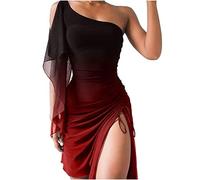 Azruma Azuma Sommerkleid Damen Sexy Eine Schulter Schulterfrei Kordelzug Schlitz Mini Kleider Slim Elegant Kurze Kleider Sommer Party Shirtkleid Tunikakleid Blusenkleid Partykleid Strandkleid